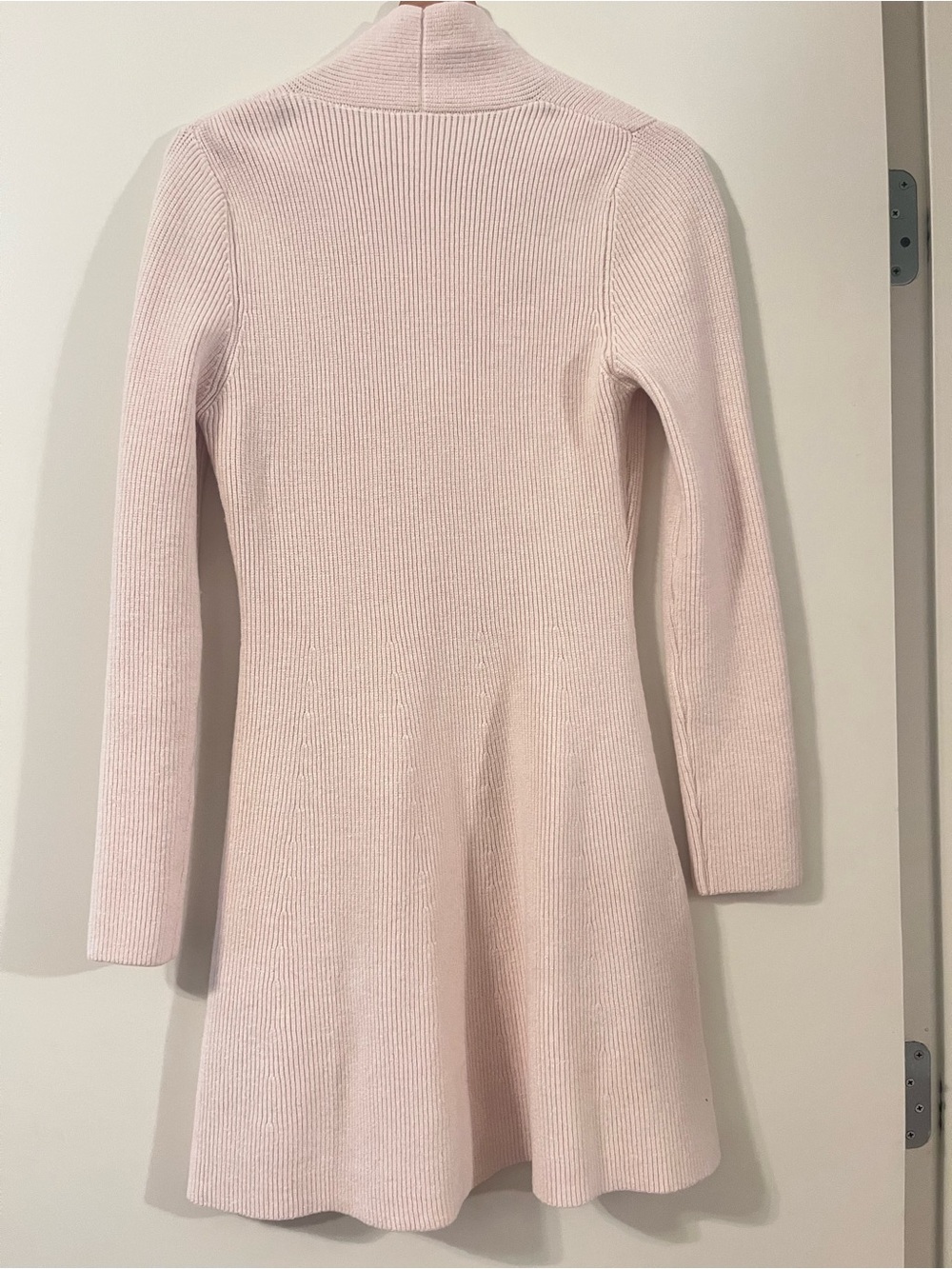 Light Beige Ribbed Button-Front Long Cardigan - Picture 3 of 5